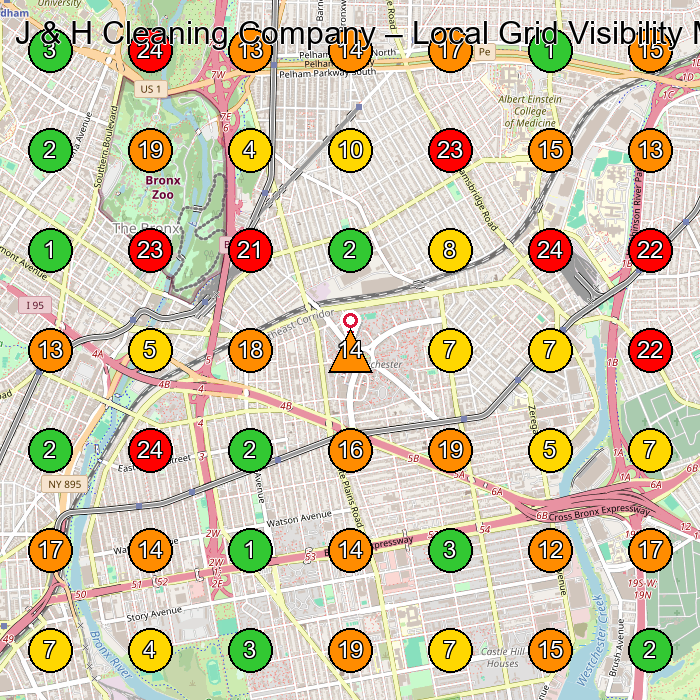J & H Cleaning Company House Cleaning Service GeoGrid ranking map for Bronx NY